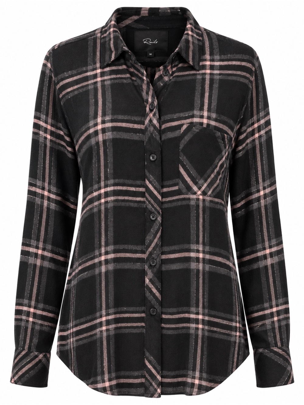 Rails Hunter Shirt M Onyx Slate Blush Plaid Metallic Shimmer Button Down